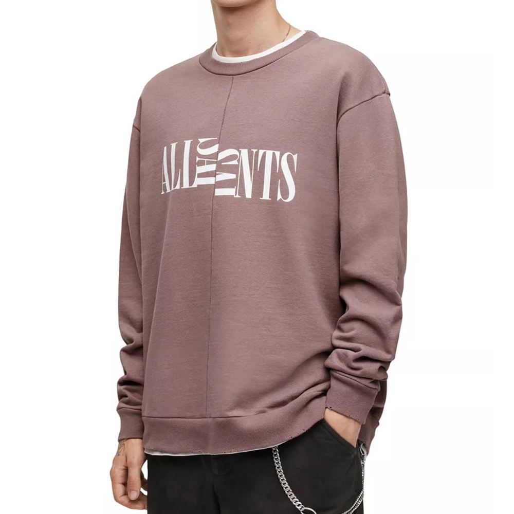 The AllSaints Nico Long Sleeve Logo Graphic Sweatshirt-Mauve Men's XL